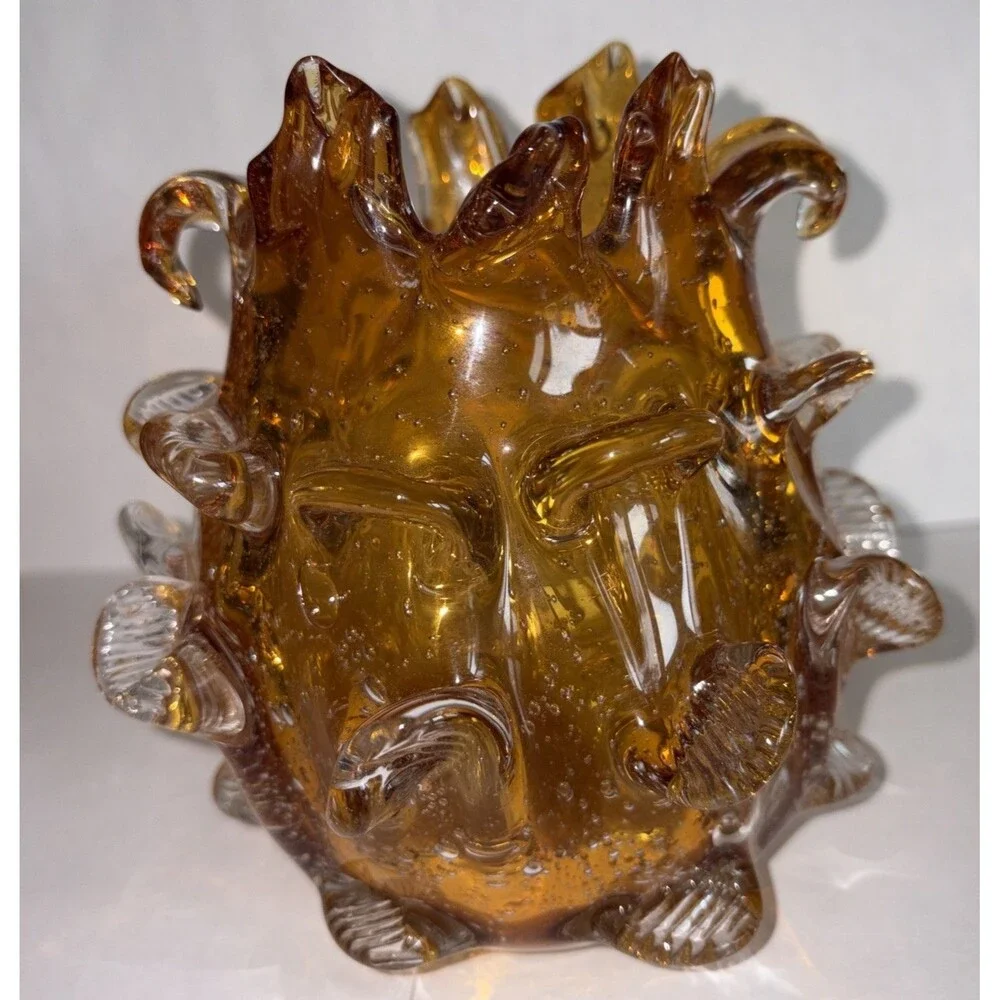 OK Lighting Crystal Home Collection Art Glass Urchin/Thorn Vase Amber 6.5” 1 pc